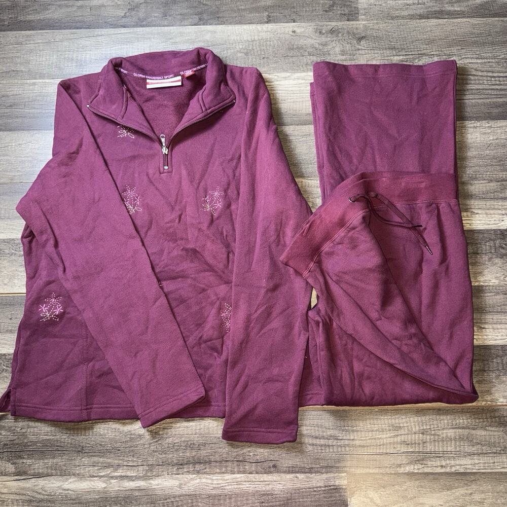 Gloria Vanderbilt Sport 2 Pc Lounge Set Womens XL Top M Pants Burgundy Y2K NWOT